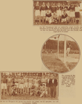 874103 Collage van 3 foto's betreffende de vriendschappelijke voetbalwedstrijd tussen een Utrechts K.N.V.B.-elftal en ...